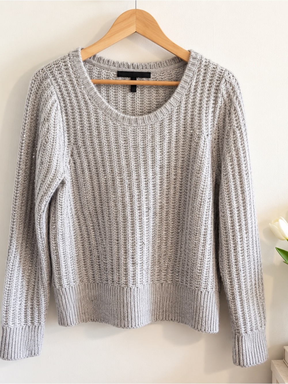 White House Black Market Gray Wool Blend Sequin Sweater Women’s Large